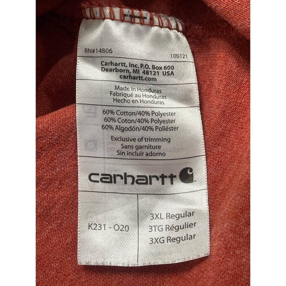 Carhartt Mens Red Cotton Long Sleeve Original Fit Logo Graphic T-Shirt 3XL - Picture 7 of 8